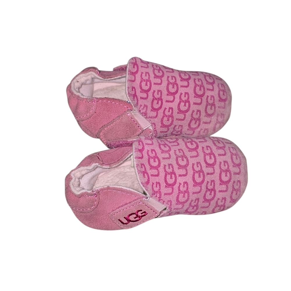 UGG Baby Roos Fusha Pink Suede Moccasin Shoes 04/05 18-24 Months - Picture 2 of 6